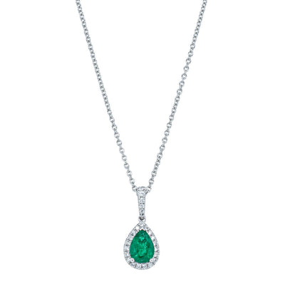 18ct White Gold Emerald & Diamond Mini Sierra Pendant-Necklace-Walker & Hall