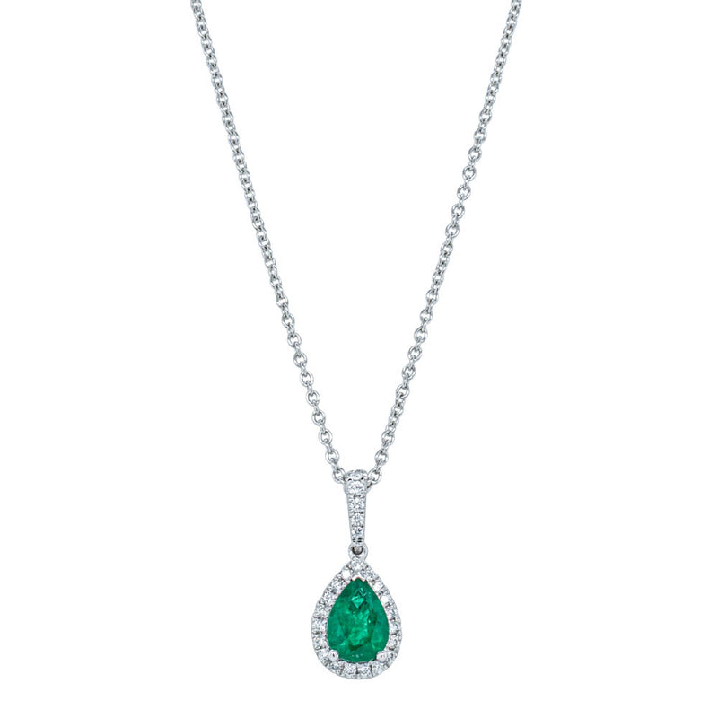 18ct White Gold Emerald & Diamond Mini Sierra Pendant-Necklace-Walker & Hall