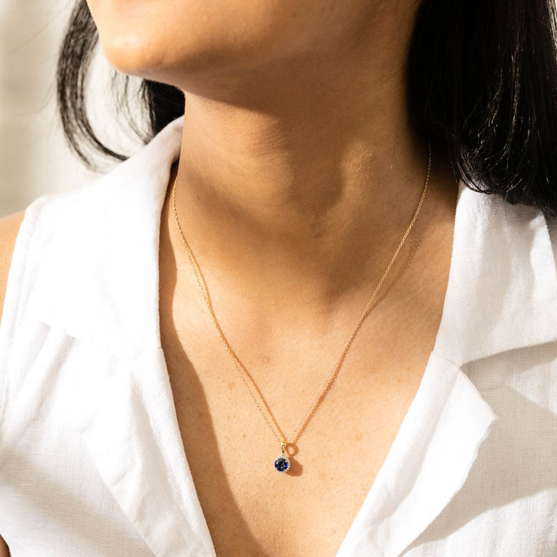 18ct Yellow Gold .88ct Sapphire & Diamond Pendant-Necklace-Walker & Hall