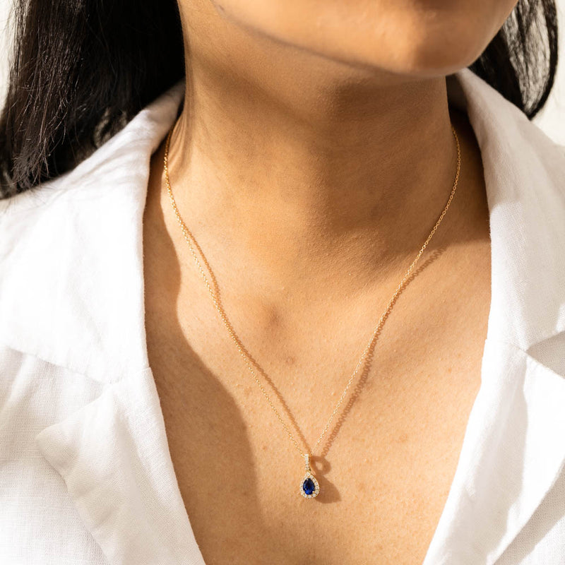 18ct Yellow Gold Sapphire & Diamond Pendant-Necklace-Walker & Hall