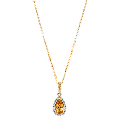 18ct Yellow Gold 1.28ct Golden Sapphire & Diamond Pendant-Necklace-Walker & Hall