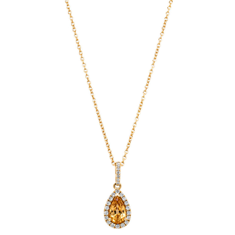 18ct Yellow Gold 1.28ct Golden Sapphire & Diamond Pendant-Necklace-Walker & Hall