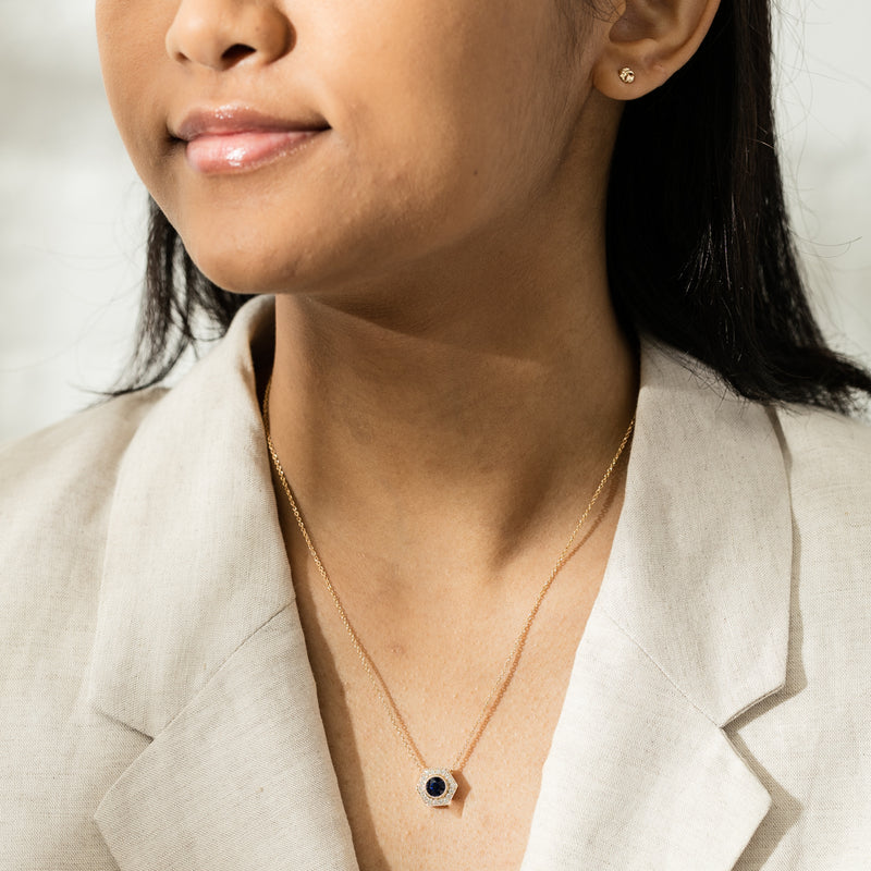 18ct Yellow Gold 1.53ct Sapphire & Diamond Pendant-Necklace-Walker & Hall