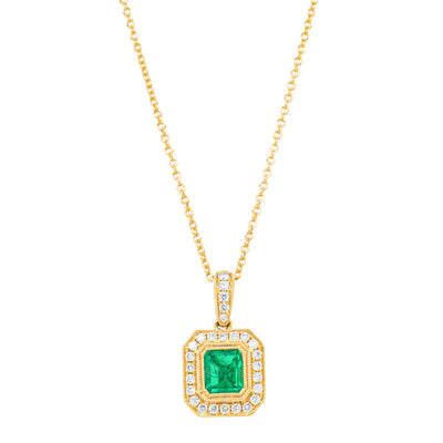 18ct Yellow Gold Emerald & Diamond Pendant-Necklace-Walker & Hall