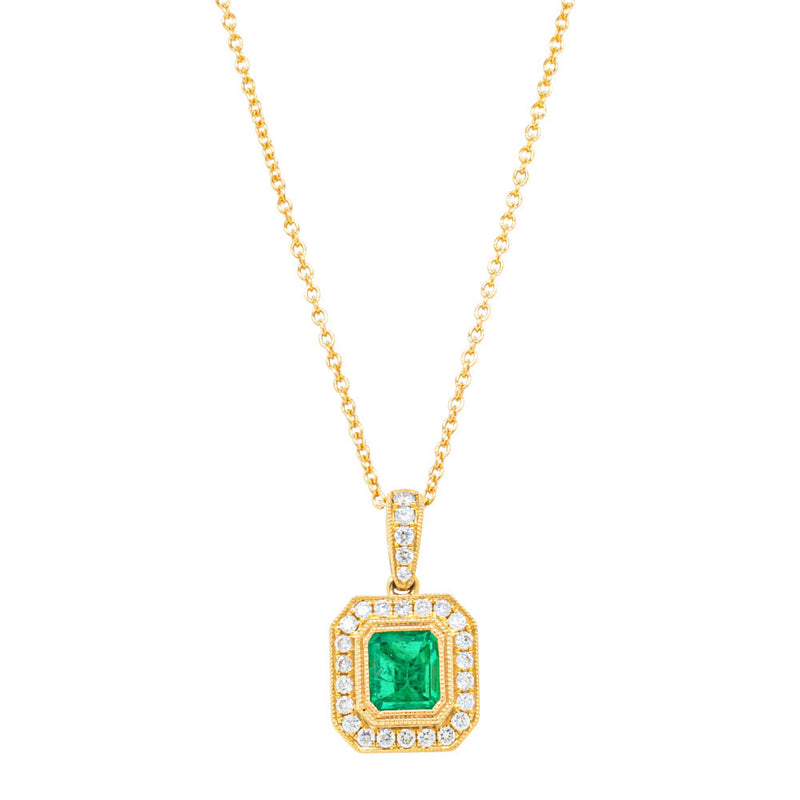 18ct Yellow Gold Emerald & Diamond Pendant-Necklace-Walker & Hall