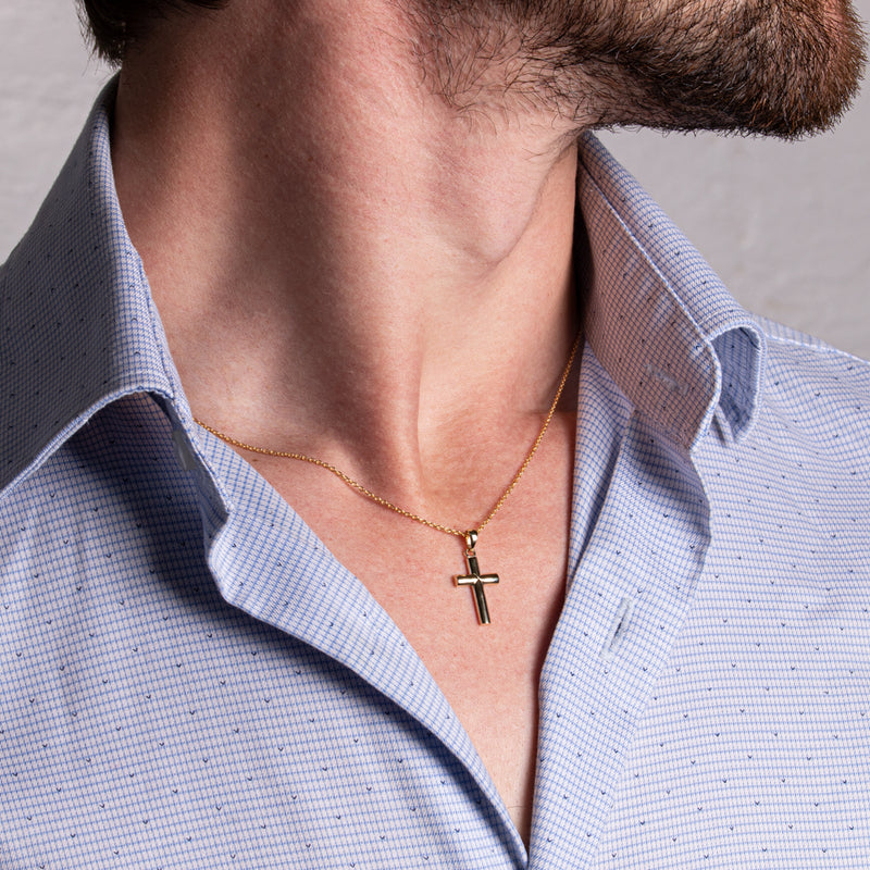 9ct Yellow Gold Cross Pendant-Necklace-Walker & Hall