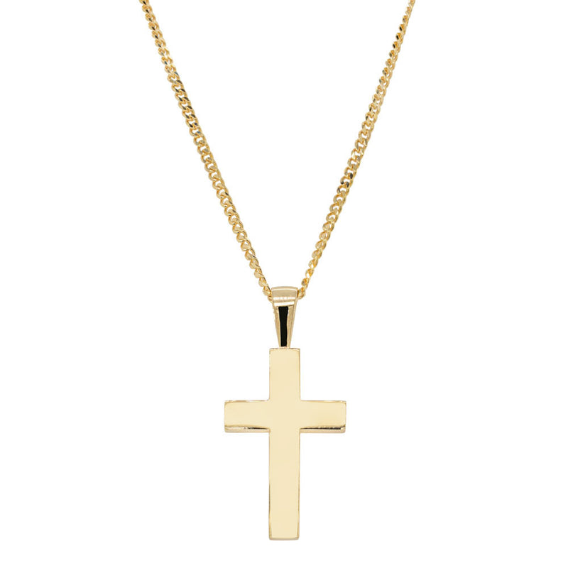 9ct Yellow Gold Cross Pendant with Curb Chain-Necklace-Walker & Hall