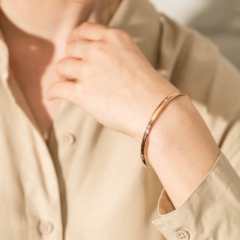 9ct Rose Gold Diamond Lucky Bangle-Bracelet-Walker & Hall