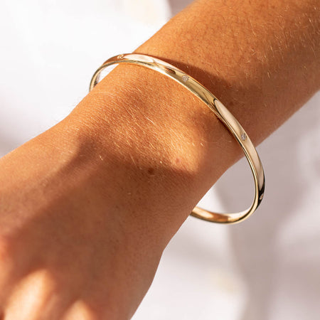 9ct Yellow Gold Diamond Lucky Bangle-Bracelet-Walker & Hall