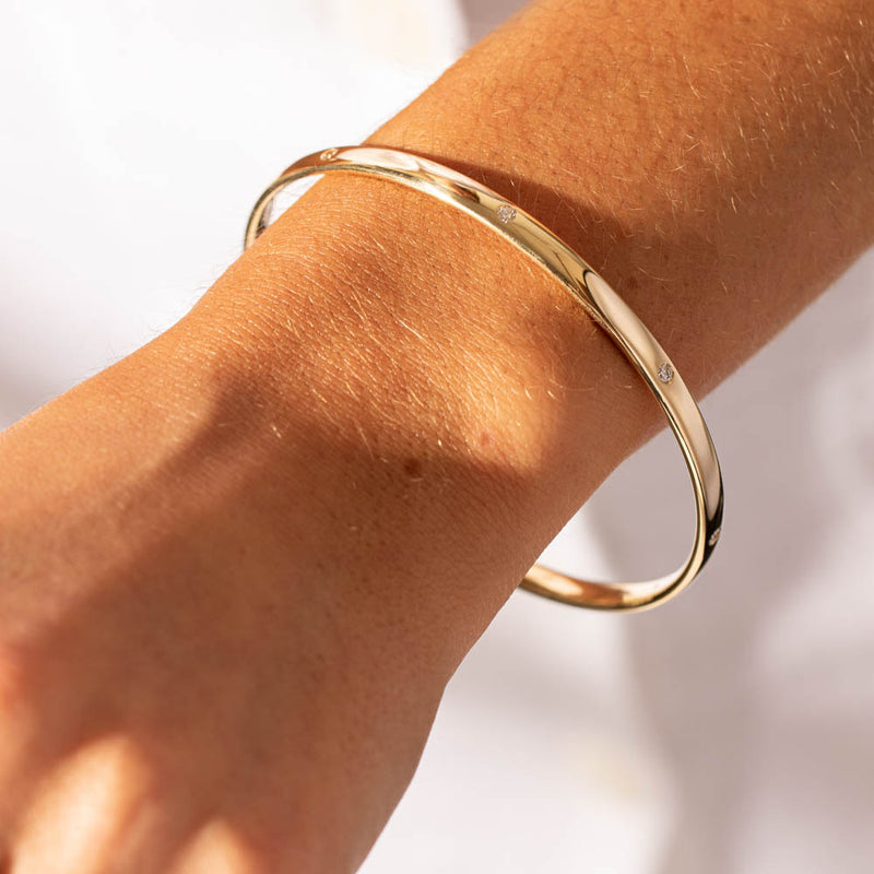 9ct Yellow Gold Diamond Lucky Bangle-Bracelet-Walker & Hall