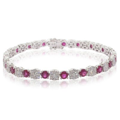 18ct White Gold Ruby & Diamond Tennis Bracelet-Bracelet-Walker & Hall
