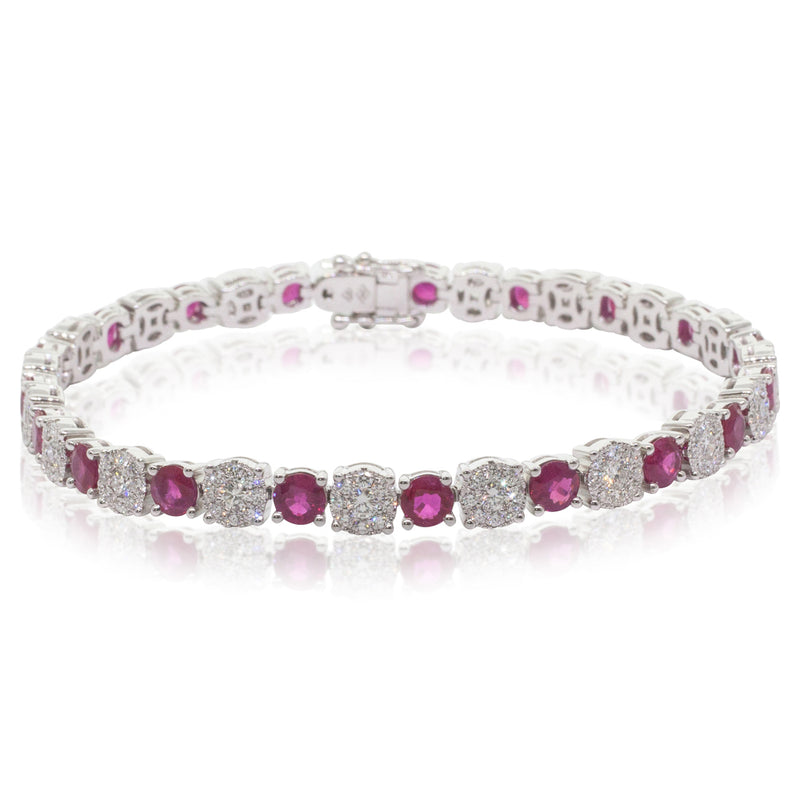 18ct White Gold Ruby & Diamond Tennis Bracelet-Bracelet-Walker & Hall