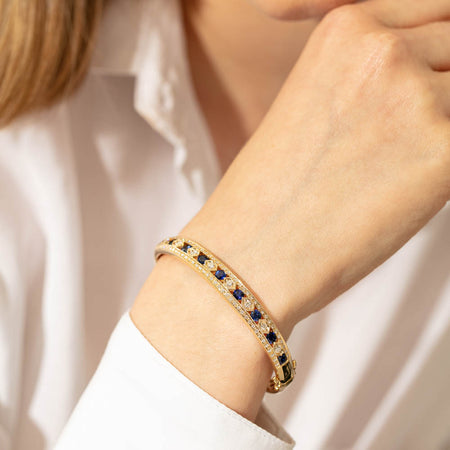 18ct Yellow Gold Sapphire & Diamond Cecelia Bangle-Bracelet-Walker & Hall