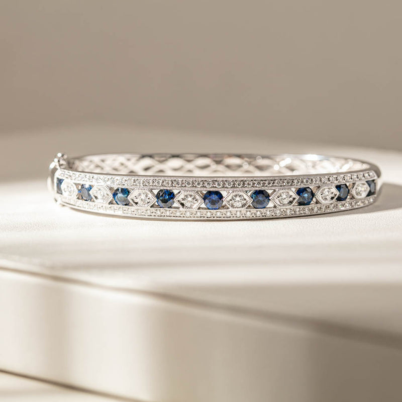 18ct White Gold Sapphire & Diamond Cecelia Bangle-Bracelet-Walker & Hall