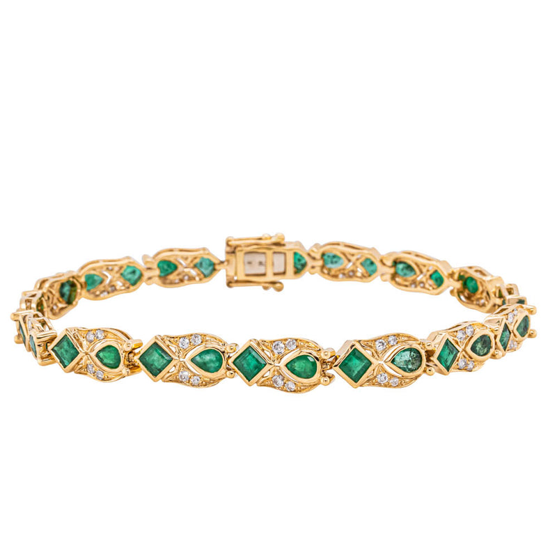 18ct Yellow Gold Emerald & Diamond Bracelet-Bracelet-Walker & Hall