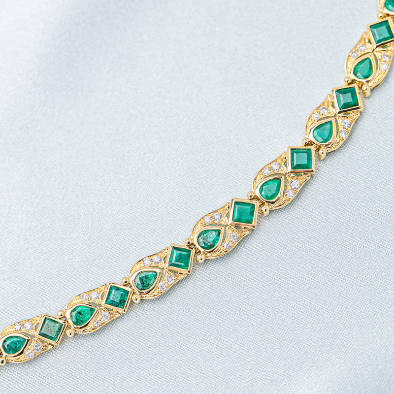 18ct Yellow Gold Emerald & Diamond Bracelet-Bracelet-Walker & Hall