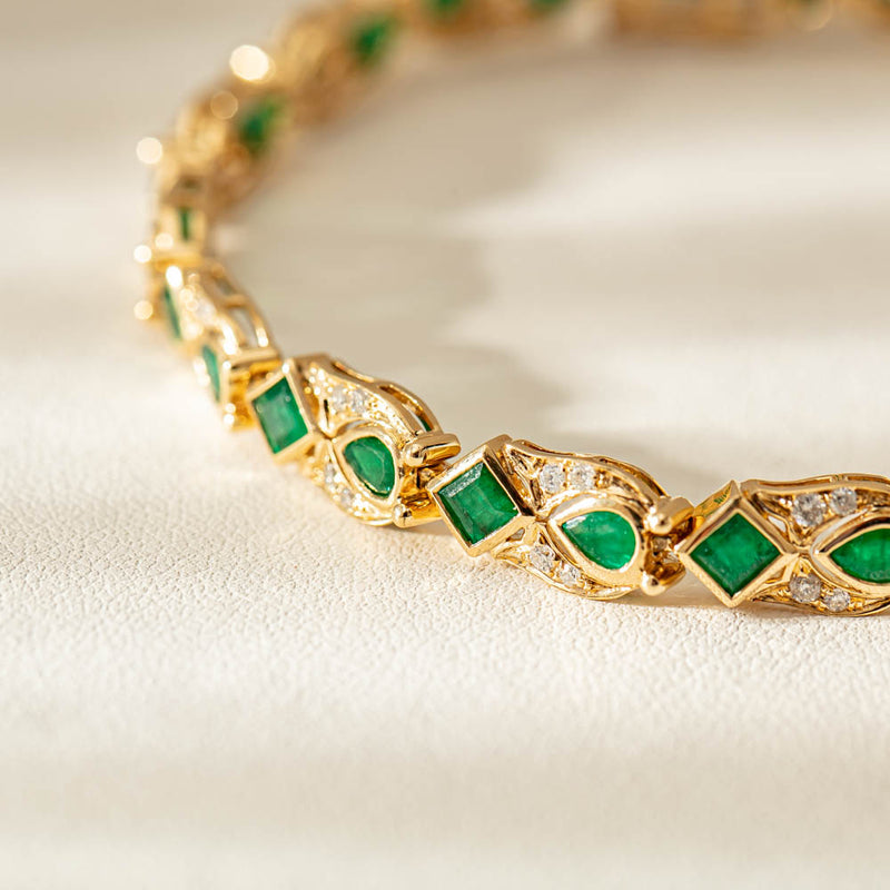 18ct Yellow Gold Emerald & Diamond Bracelet-Bracelet-Walker & Hall