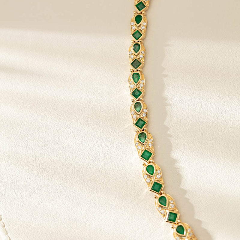 18ct Yellow Gold Emerald & Diamond Bracelet-Bracelet-Walker & Hall