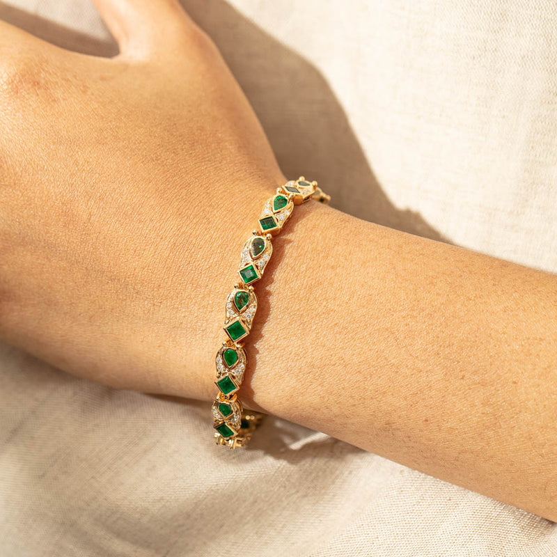 18ct Yellow Gold Emerald & Diamond Bracelet-Bracelet-Walker & Hall