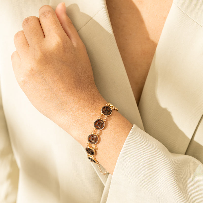 Vintage 22ct Yellow Gold Black Disc Bracelet-Bracelet-Walker & Hall