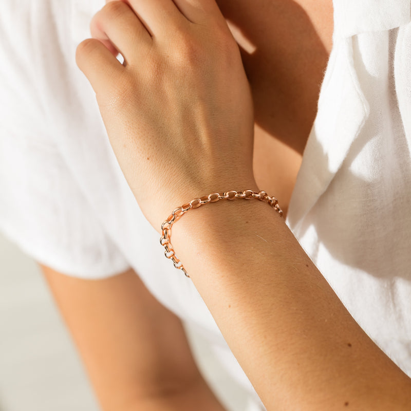 9ct Rose Gold Oval Belcher Bracelet-Bracelet-Walker & Hall