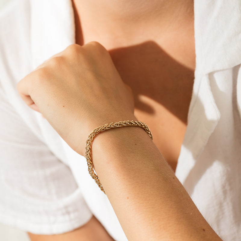 9ct Yellow Gold Fine Wheatsheaf Bracelet-Bracelet-Walker & Hall