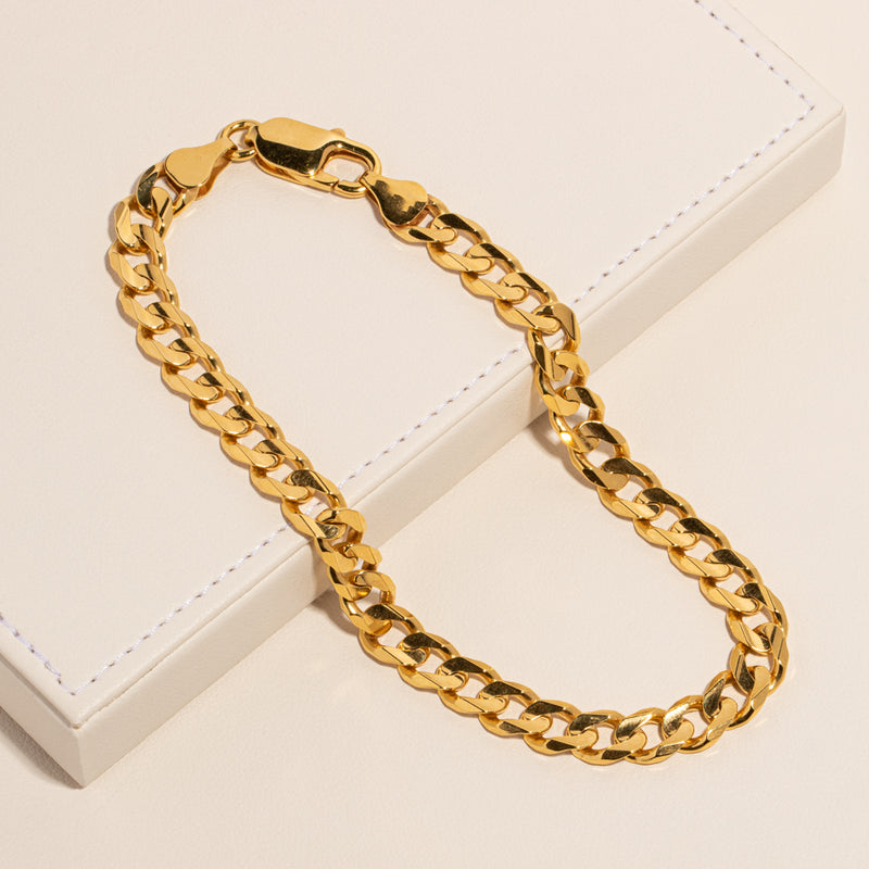 9ct Yellow Gold Concave Bevel Curb Bracelet-Bracelet-Walker & Hall