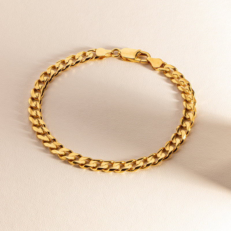 9ct Yellow Gold Concave Bevel Curb Bracelet-Bracelet-Walker & Hall