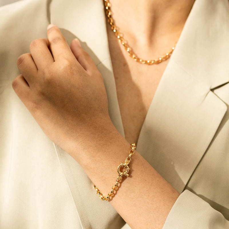 9ct Yellow Gold Oval Belcher Bracelet With Bolt-Bracelet-Walker & Hall