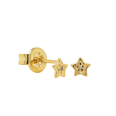 9ct Yellow Gold Mini Diamond Star Studs-Earrings-Walker & Hall