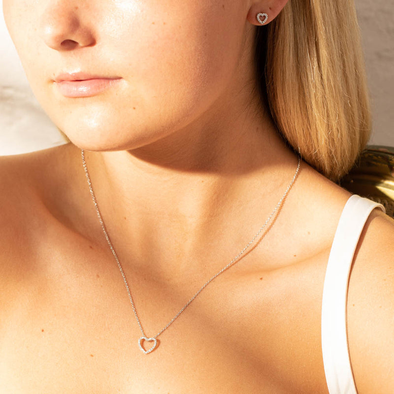 9ct White Gold Diamond Heart Studs-Earrings-Walker & Hall