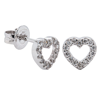 9ct White Gold Diamond Heart Studs-Earrings-Walker & Hall