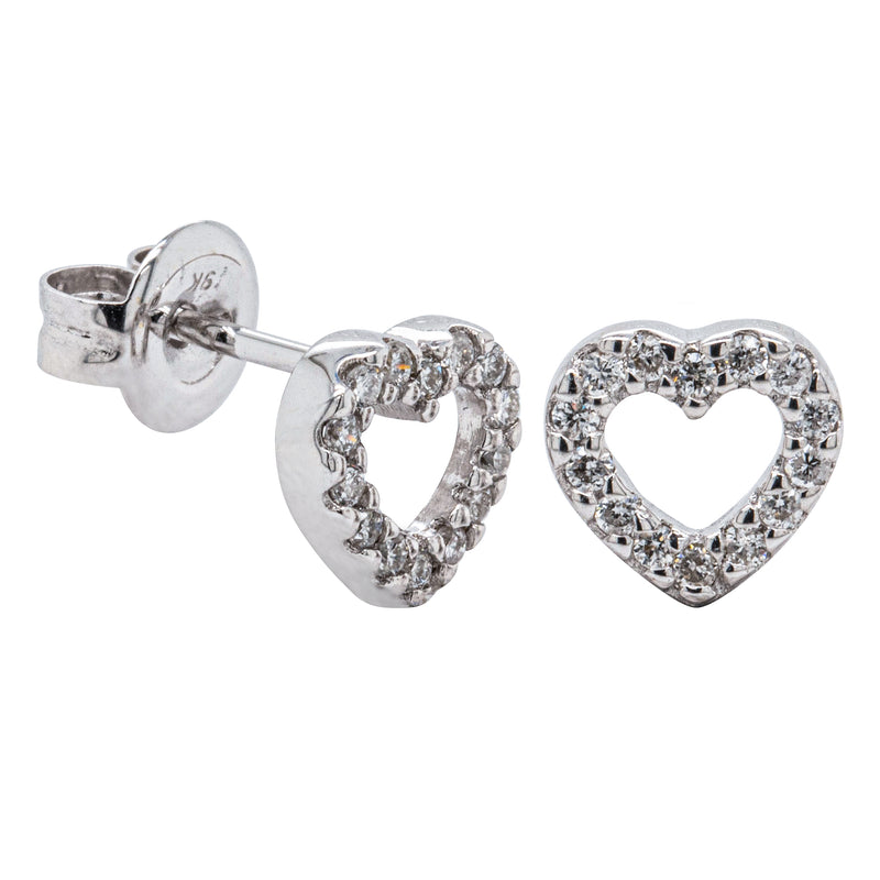 9ct White Gold Diamond Heart Studs-Earrings-Walker & Hall