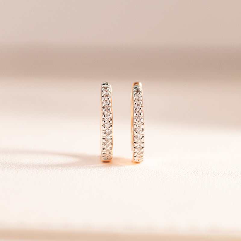 9ct Rose Gold Diamond Huggie Earrings-Earrings-Walker & Hall