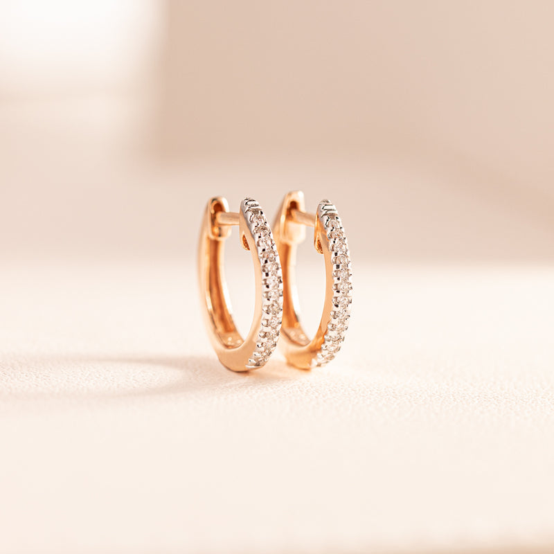 9ct Rose Gold Diamond Huggie Earrings-Earrings-Walker & Hall