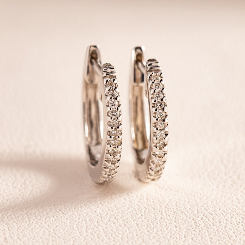 9ct White Gold Diamond Huggie Earrings-Earrings-Walker & Hall