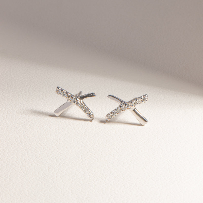 9ct White Gold Diamond Kiss Earrings-Earrings-Walker & Hall