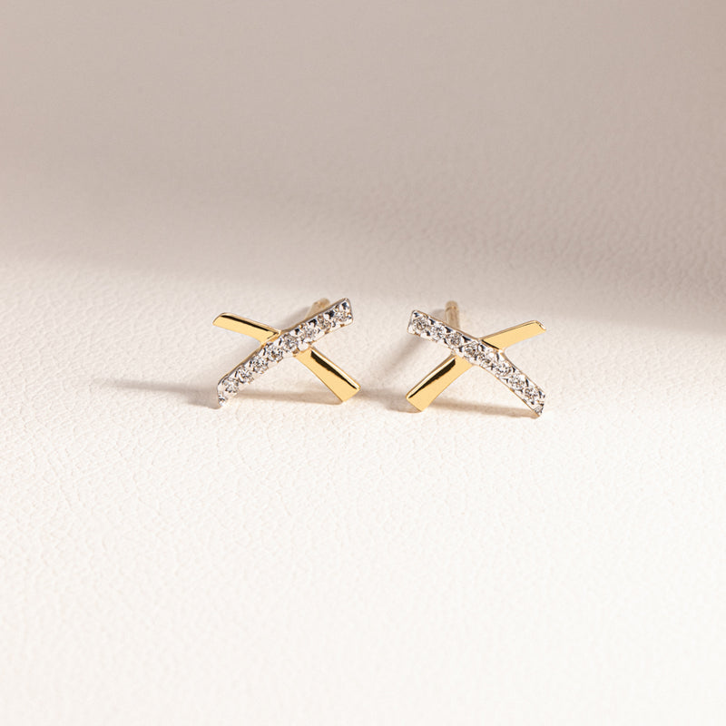 9ct Yellow Gold Diamond Kiss Earrings-Earrings-Walker & Hall