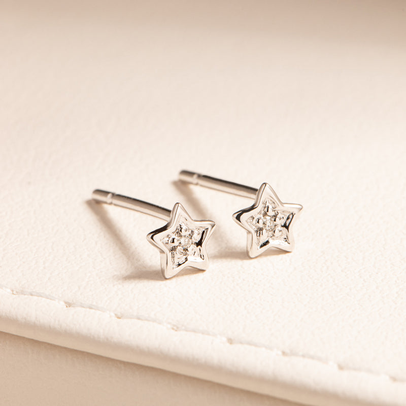 9ct White Gold Mini Diamond Star Studs-Earrings-Walker & Hall