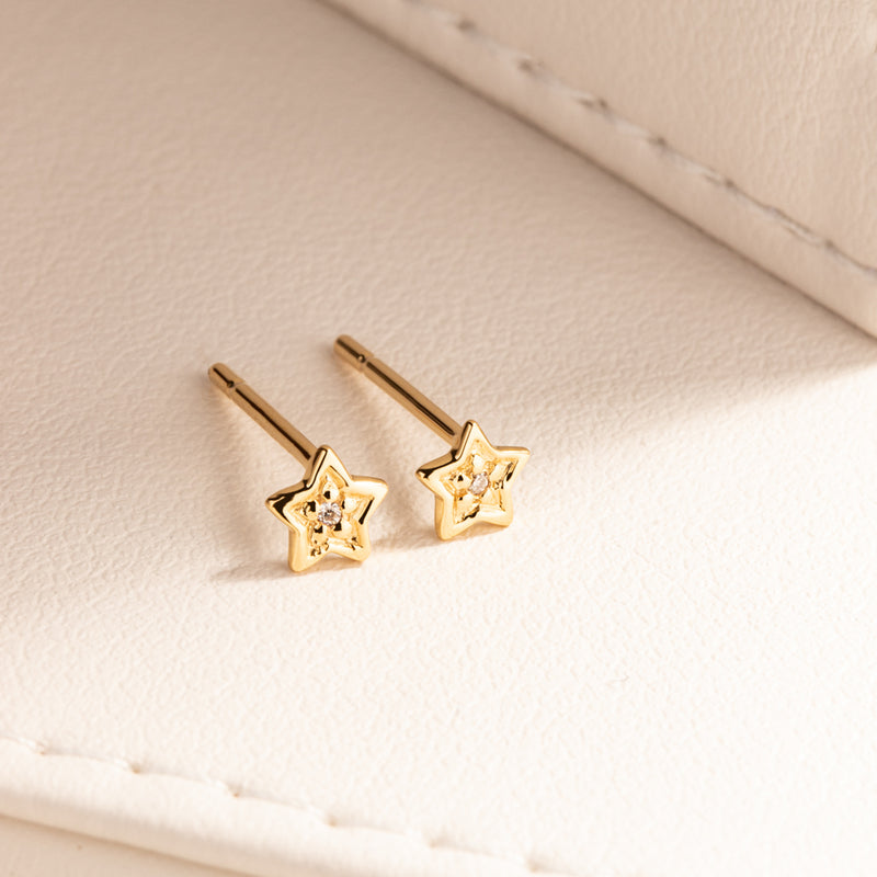 9ct Yellow Gold Mini Diamond Star Studs-Earrings-Walker & Hall