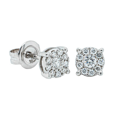 9ct White Gold .18ct Diamond Galaxy Studs-Earrings-Walker & Hall