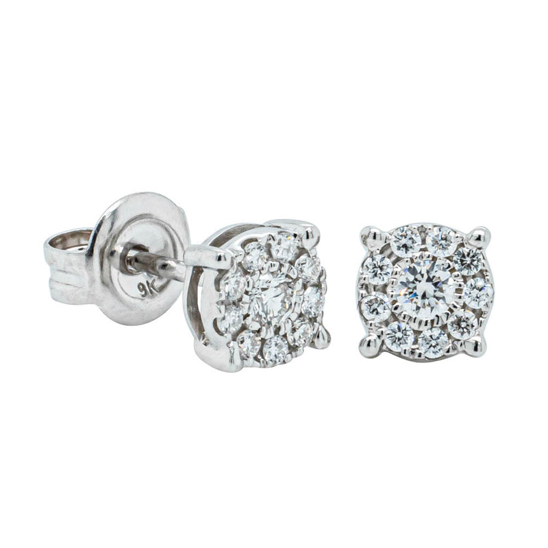 9ct White Gold .18ct Diamond Galaxy Studs-Earrings-Walker & Hall