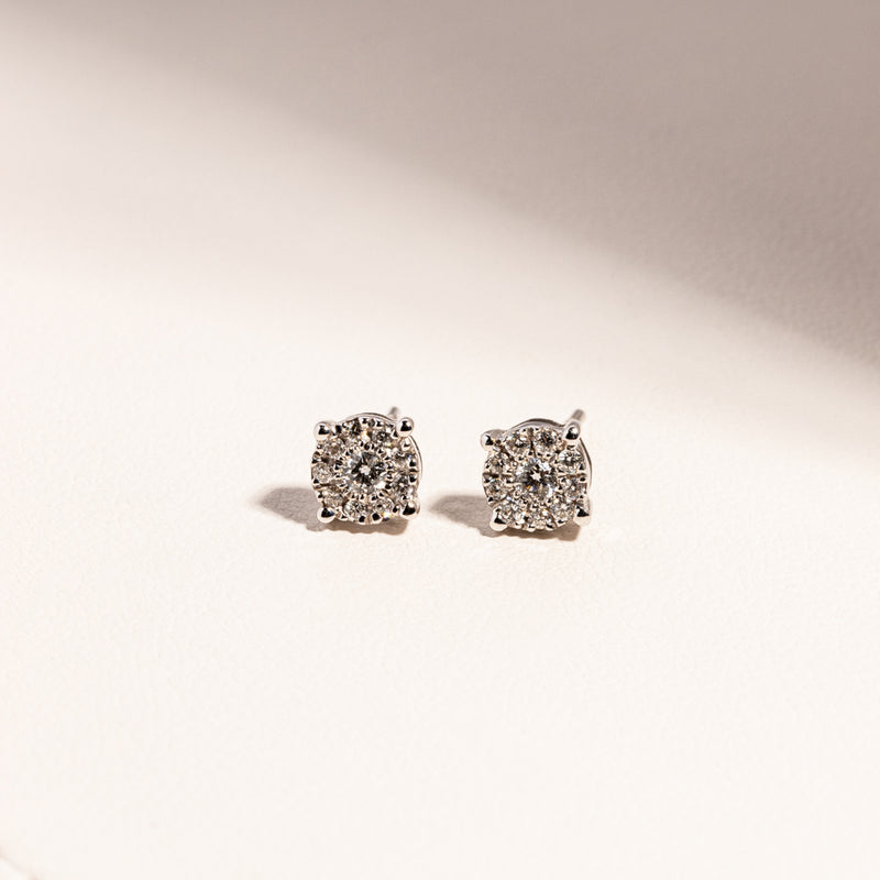 9ct White Gold .18ct Diamond Galaxy Studs-Earrings-Walker & Hall