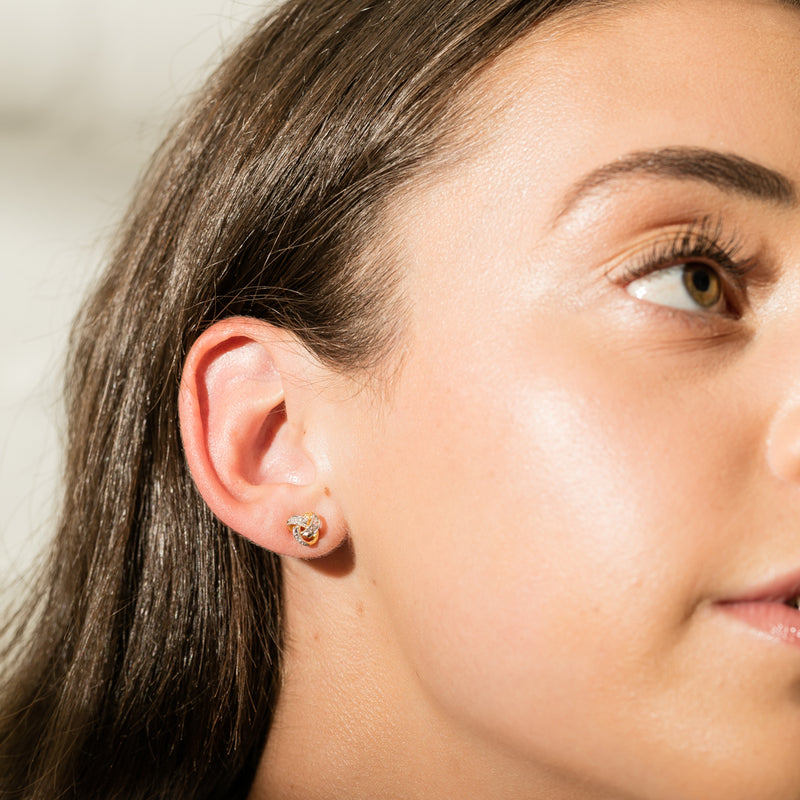 9ct Yellow Gold .05ct Diamond Knot Studs-Earrings-Walker & Hall