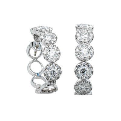 18ct White Gold 1.64ct Diamond Cluster Hoop Earrings-Earrings-Walker & Hall