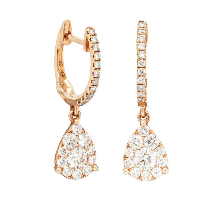 18ct Rose Gold .82ct Diamond Huggie Drop Earrings-Earrings-Walker & Hall