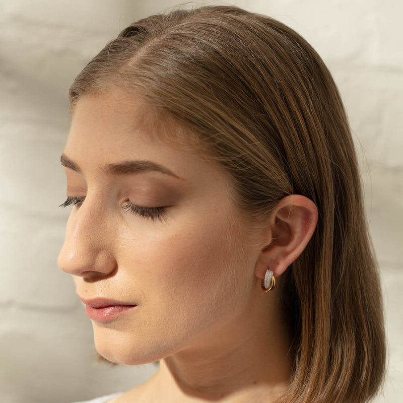 18ct Yellow & White Gold Diamond Huggie Earrings-Earrings-Walker & Hall