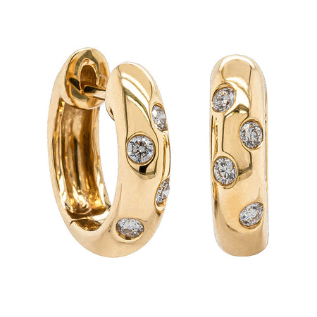 18ct Yellow Gold .13ct Diamond Lucky Huggie Earrings-Earrings-Walker & Hall