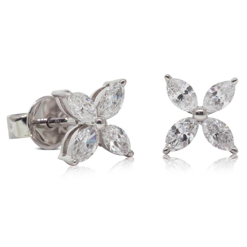 18ct White Gold Diamond Flower Earrings-Earrings-Walker & Hall