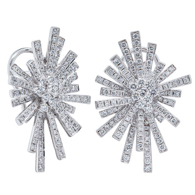 18ct White Gold Diamond Starburst Earrings-Earrings-Walker & Hall